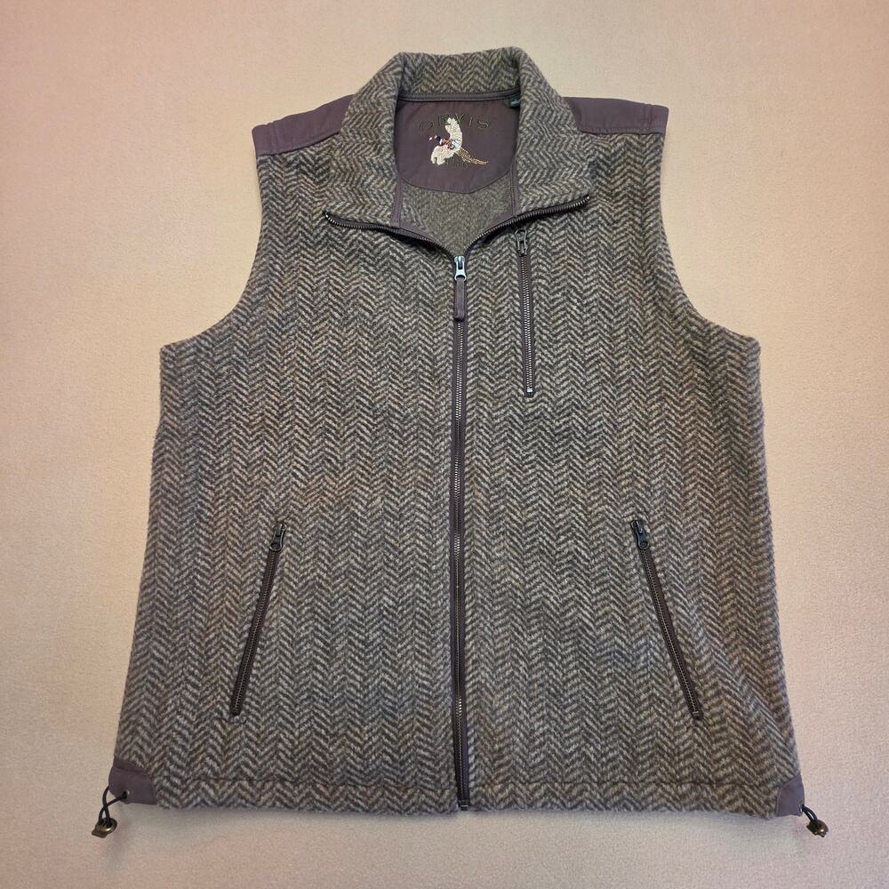 Orvis 1856 Heritage Collection Herringbone Hunting Fleece Vest Brown Sz Large